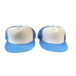 Vintage Nissin Blue & White Trucker Cap Adjustable‎ Mesh Back Lot of 2
